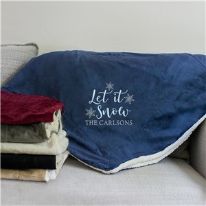Let It Snow Embroidered Sherpa Blanket | Personalized Blankets For Christmas