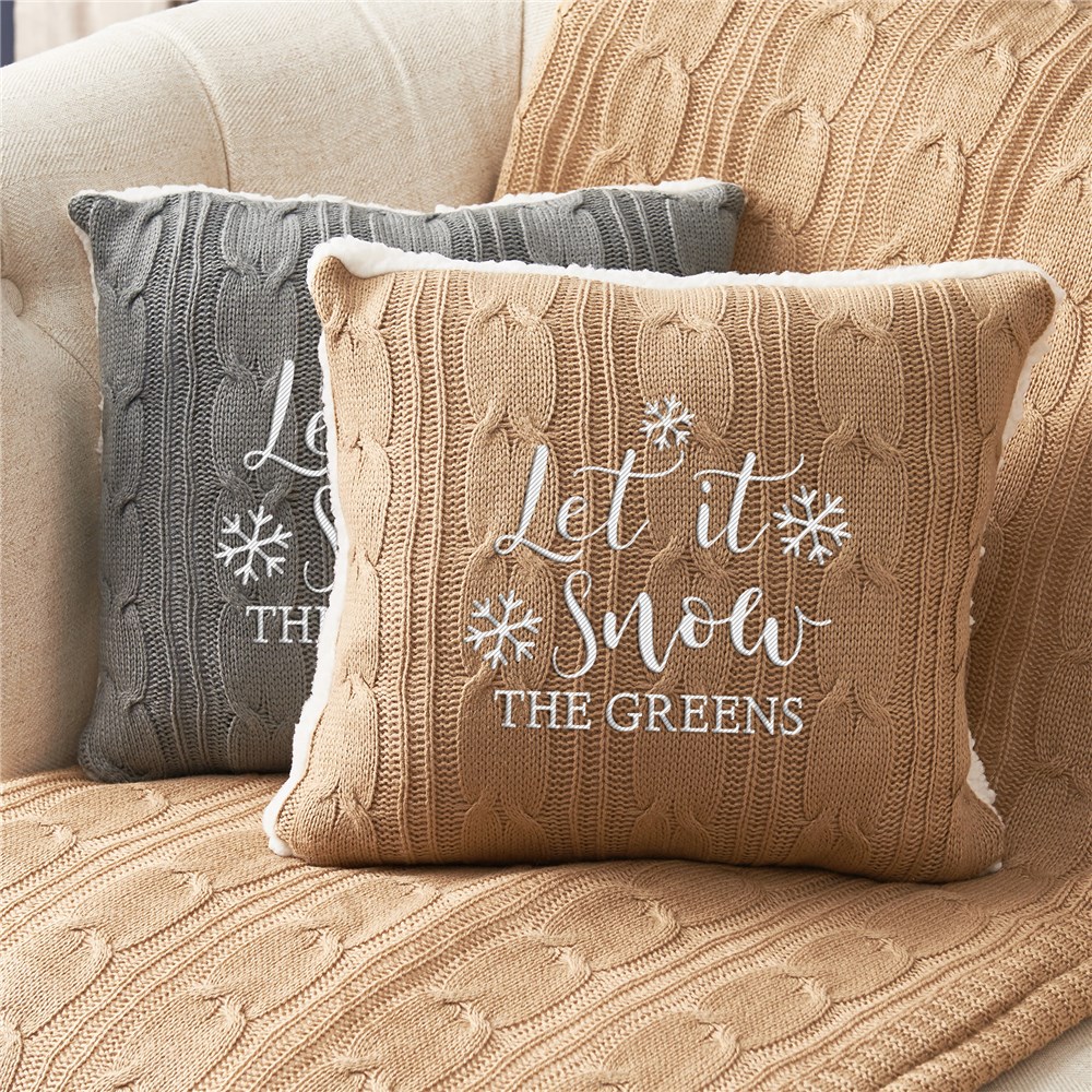 Embroidered Let It Snow Cable Knit Throw Pillow Set