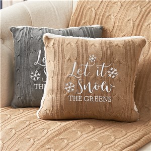 Embroidered Let It Snow Cable Knit Throw Pillow E13496417X
