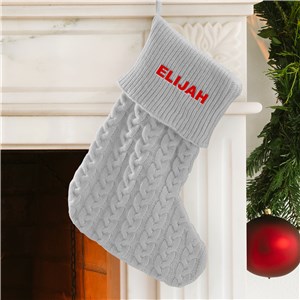 Vintage Style Gray Cable Knit Christmas Stocking