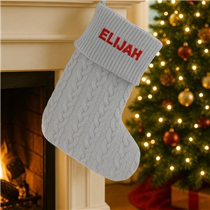 Vintage Style Gray Cable Knit Christmas Stocking
