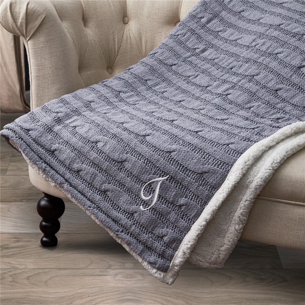 Embroidered Chenille Cable Knit Throw Blanket GiftsForYouNow