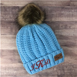 Embroidered Monogram Kid's Cable Knit Hat