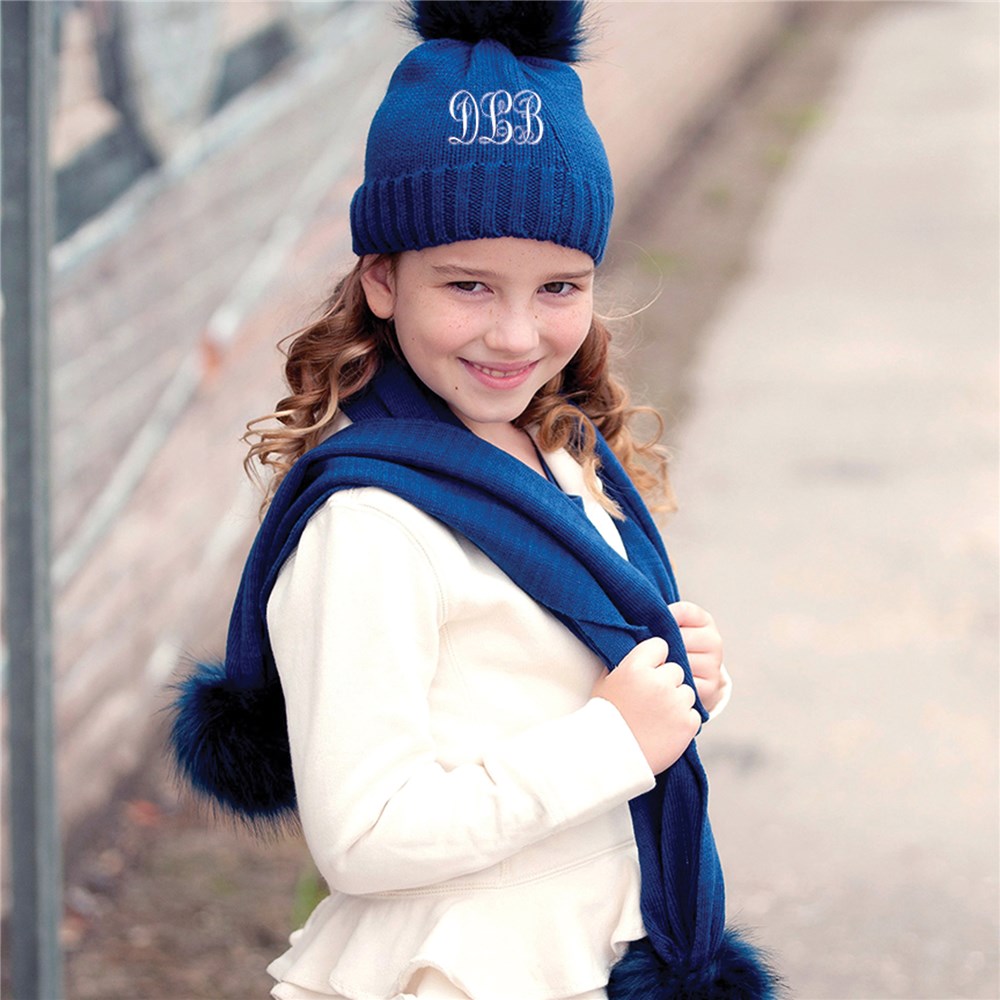 Kids Embroidered Knit Hat | Kids Embroidered Knit Scarf
