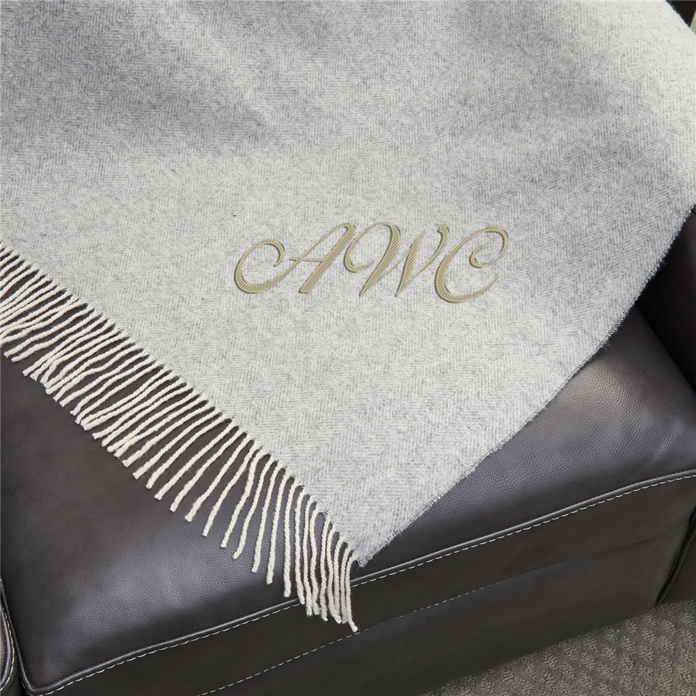 Herringbone Wool Blanket Embroidered With Initials