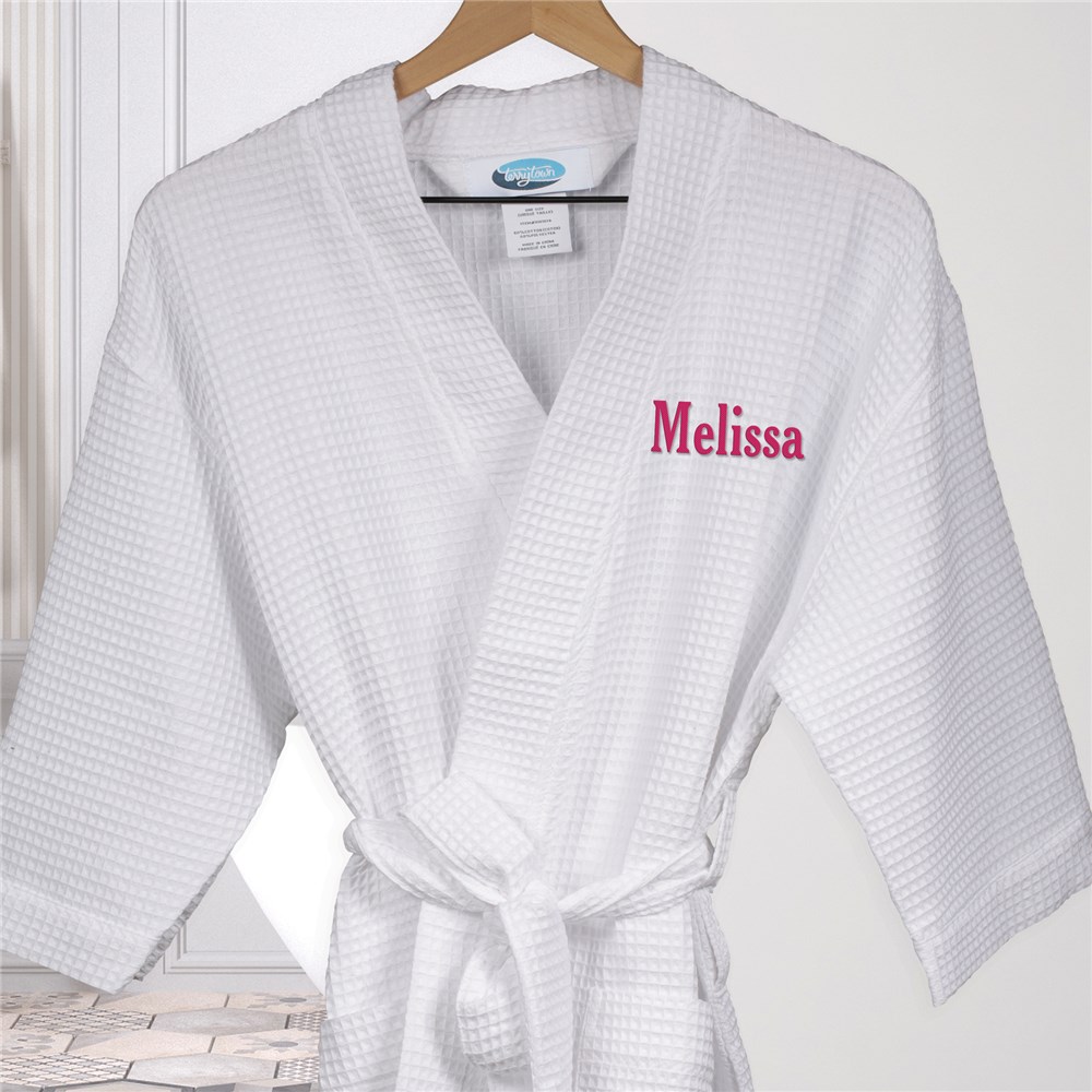 Embroidered Choose a Font Style Name Waffle Weave Robe GiftsForYouNow