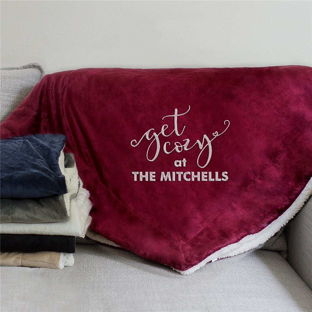 Personalized Blankets | Embroidered Sherpa Get Cozy Blanket