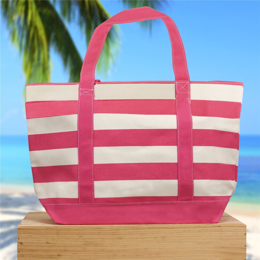Pink And White Striped Canvas Tote GiftsForYouNow