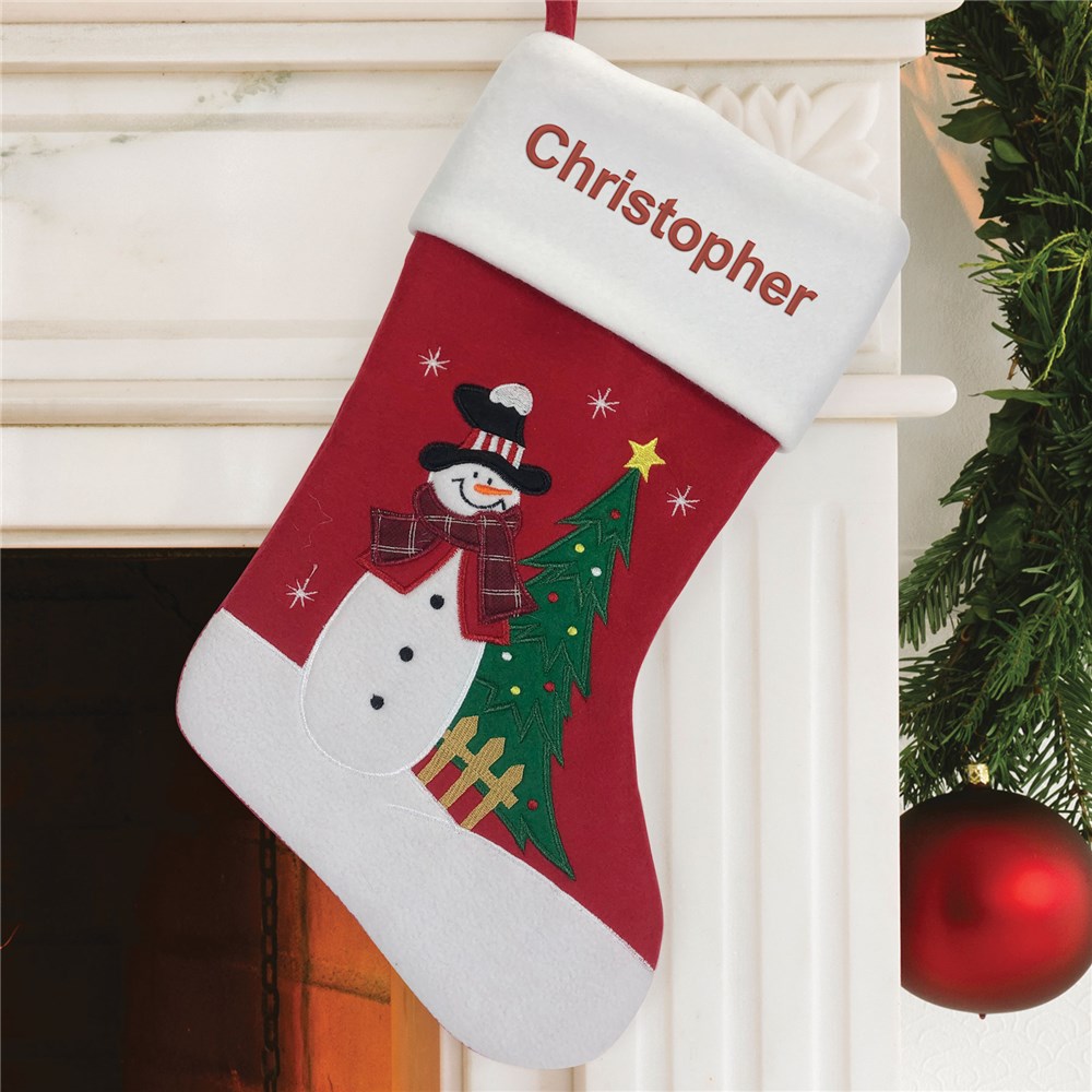 Personalized Christmas Stocking | Embroidered Snowman Stocking with Name