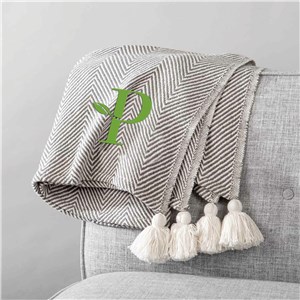 Embroidered Corporate Herringbone Pom Pom Throw Blanket E15759533
