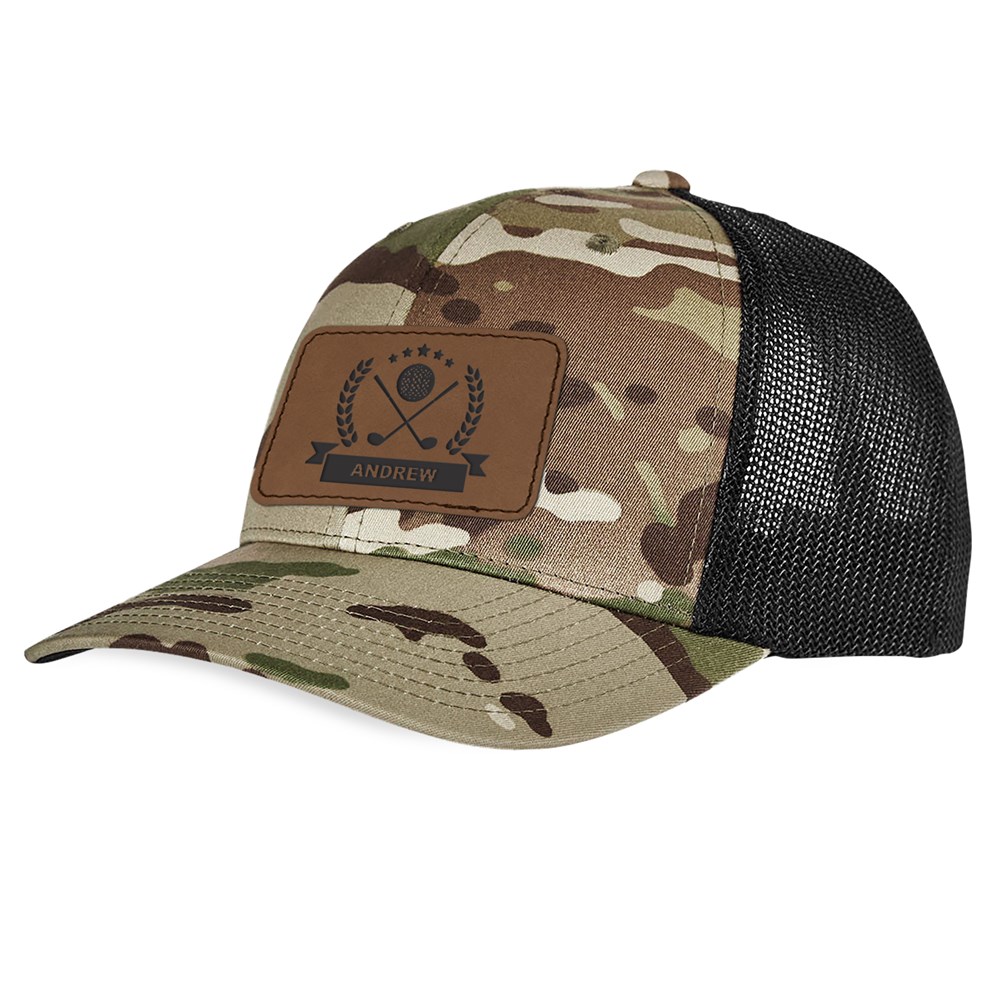Personalized Crossed Golf Clubs Camo Trucker Hat with Patch