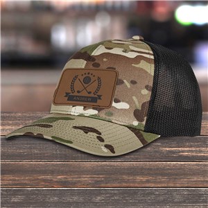Personalized Crossed Golf Clubs Camo Trucker Hat with Patch E17817560X