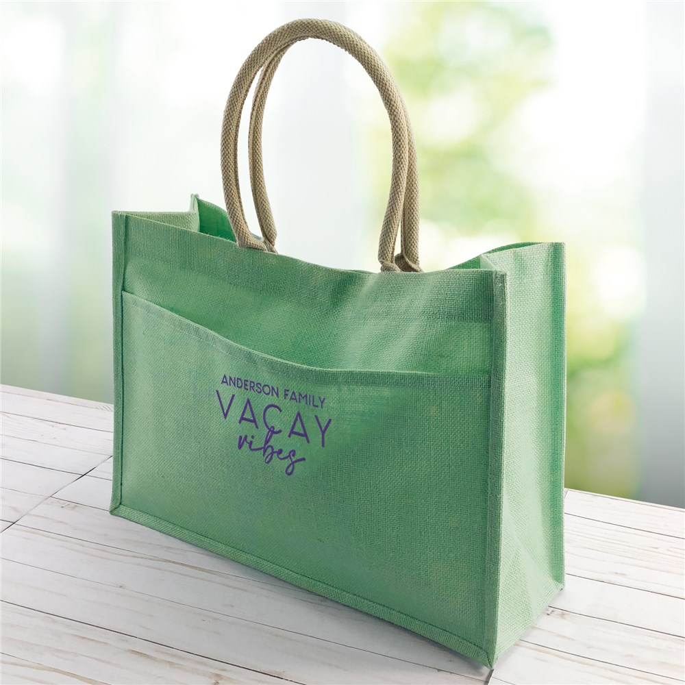 Embroidered Family Vacay Vibes Jute Tote Bag E18168413X