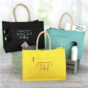 Embroidered Family Vacay Vibes Jute Tote Bag E18168413X