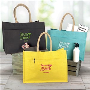 Embroidered Take Me to the Beach Jute Tote Bag E18170413X