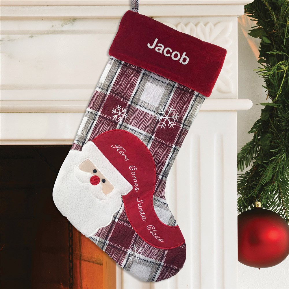 Embroidered Country Plaid Santa Stocking