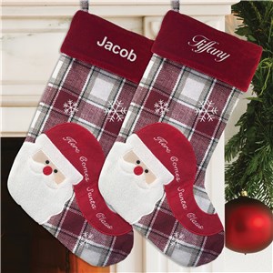 Embroidered Country Plaid Santa Stocking