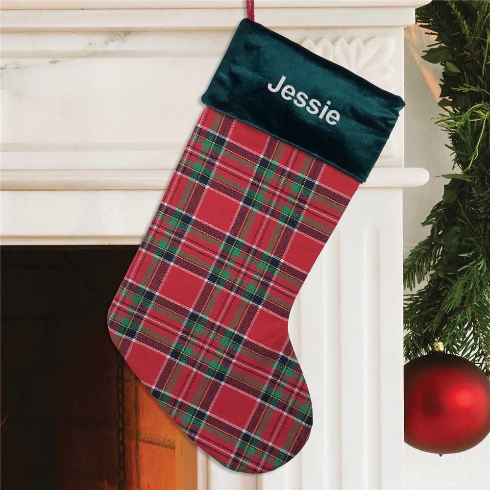 Embroidered Red Tartan Plaid Stocking