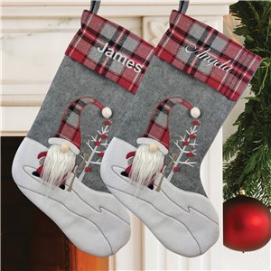 Embroidered Plaid Gnome Stocking