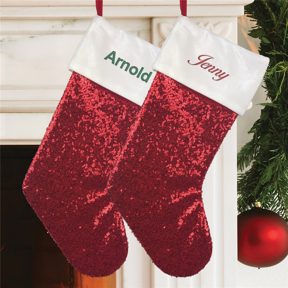 Embroidered Red Sequin Stocking