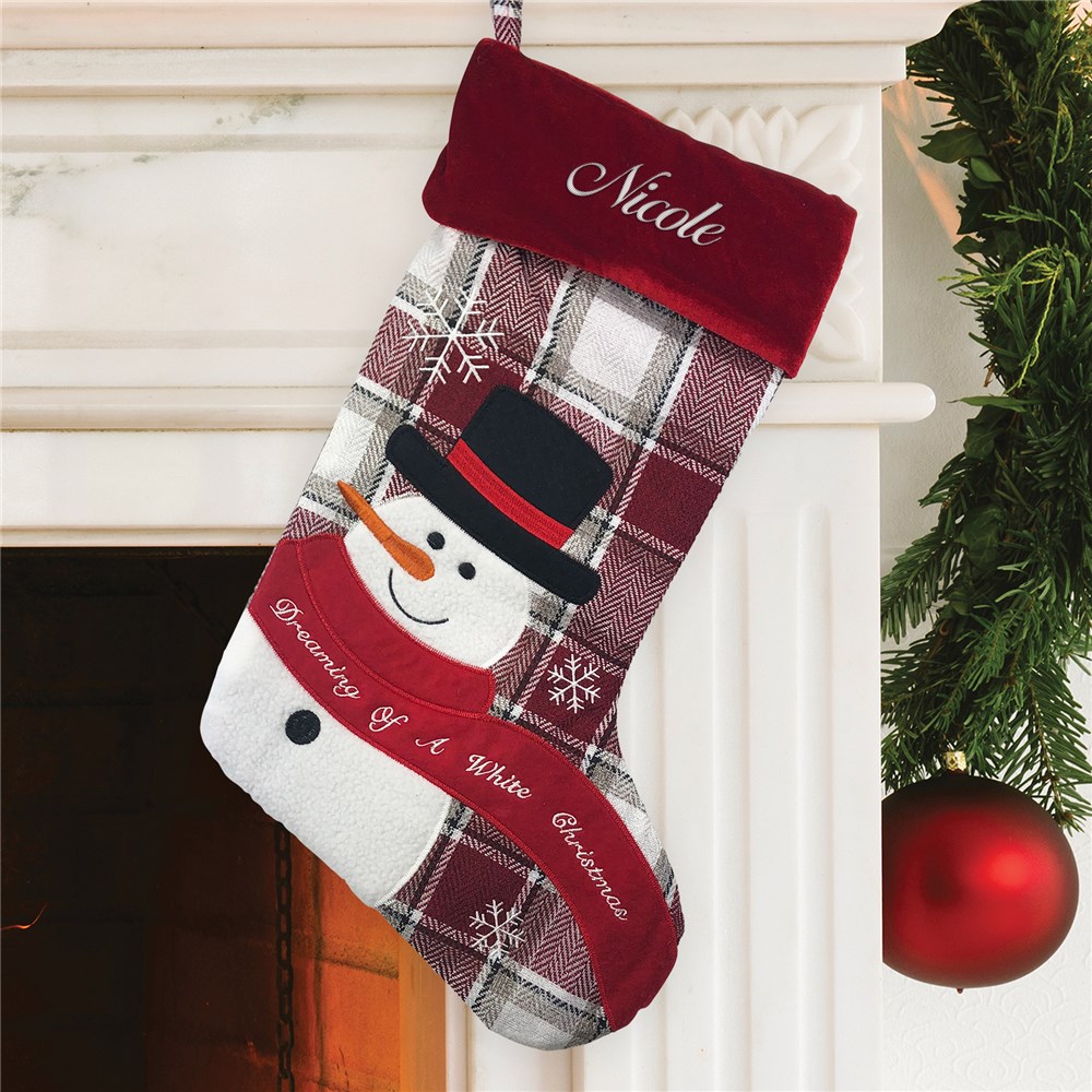 Personalized Country Plaid Snowman Stocking