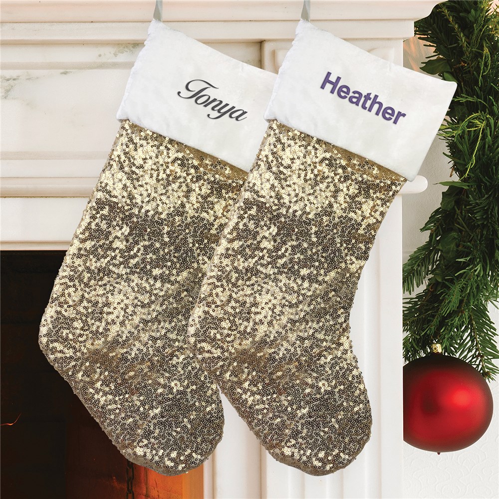 Embroidered Gold Sequin Stocking