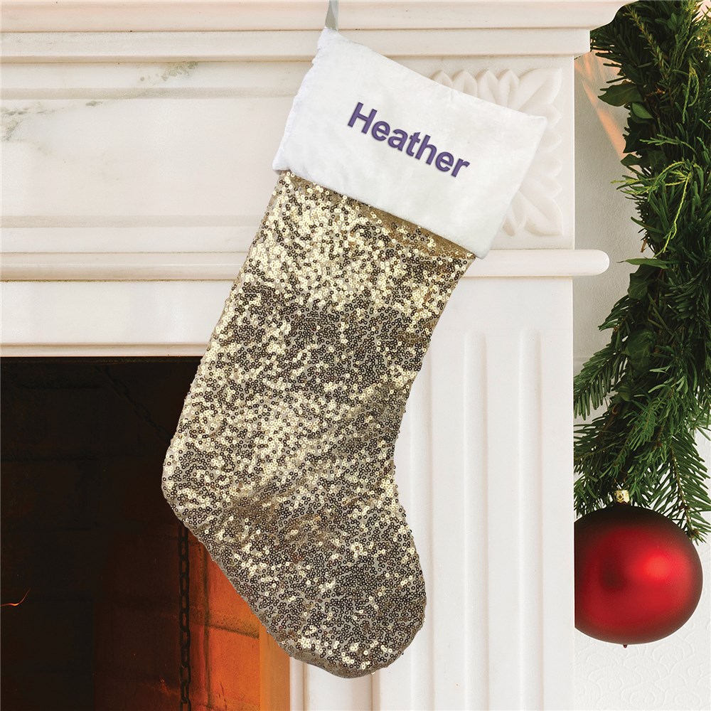 Embroidered Gold Sequin Stocking
