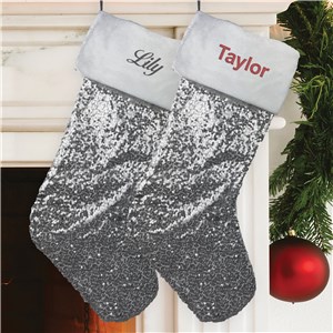 Personalized Christmas Stocking with Silver Sequins
