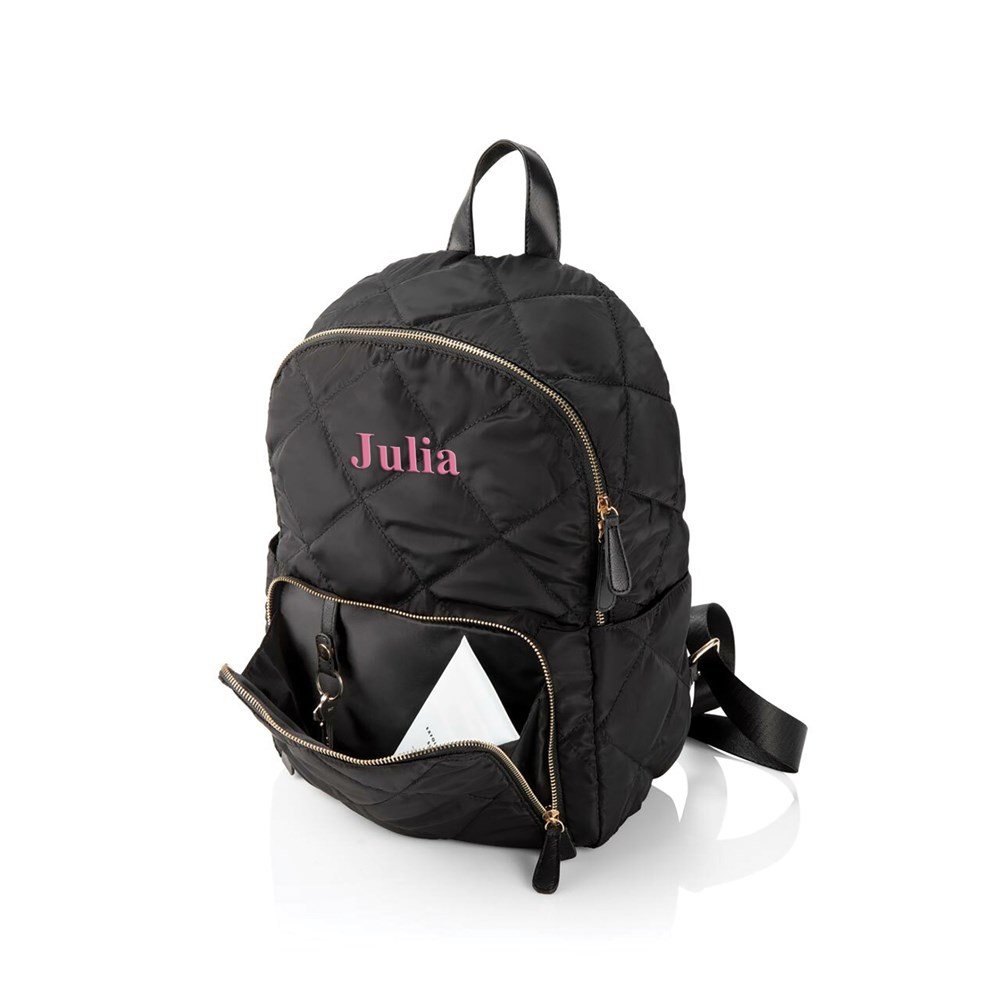 Quilted Nylon Backpack Embroidered with Name