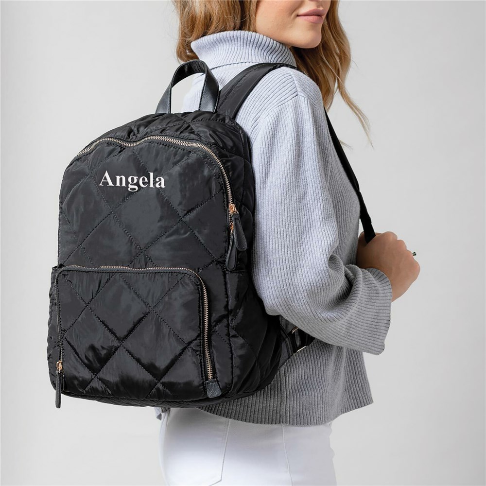 Quilted Nylon Backpack Embroidered with Name