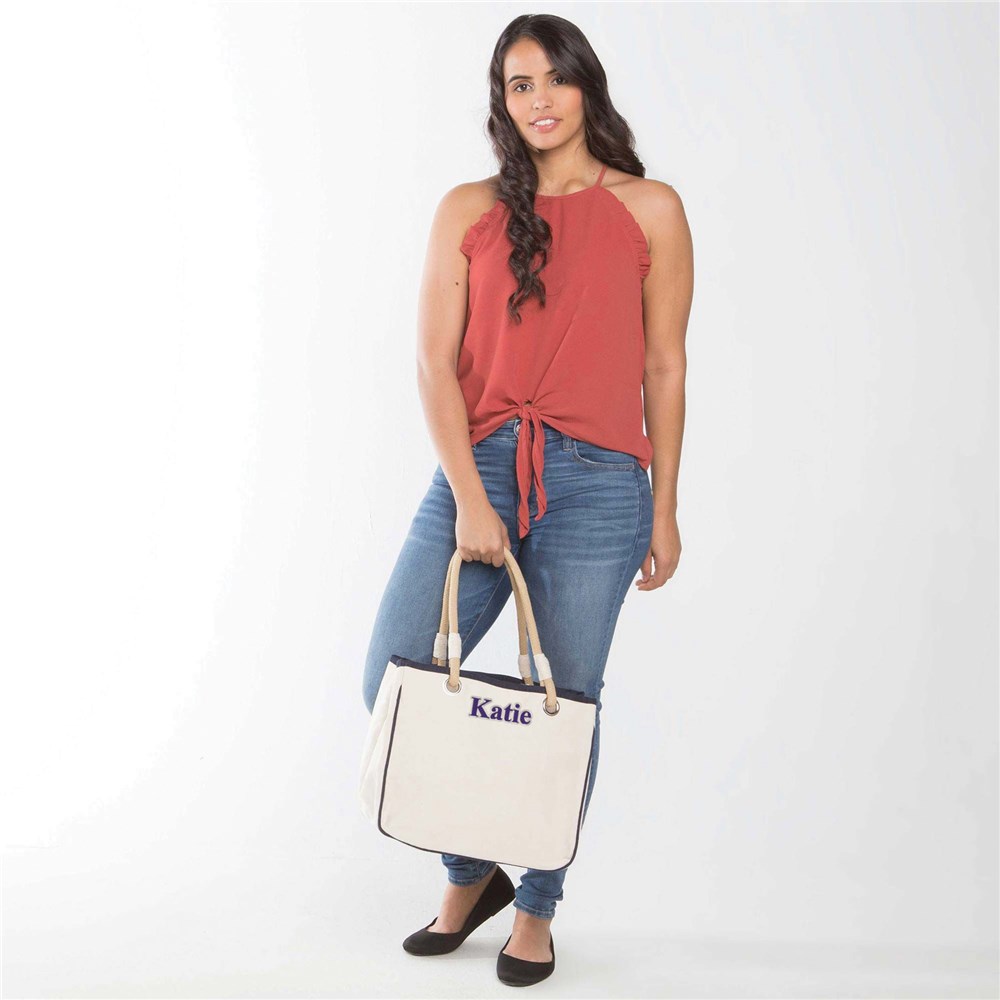 Personalized Canvas Tote With Rope Handle