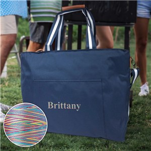 Embroidered Name Cooler Tote with Rainbow Thread