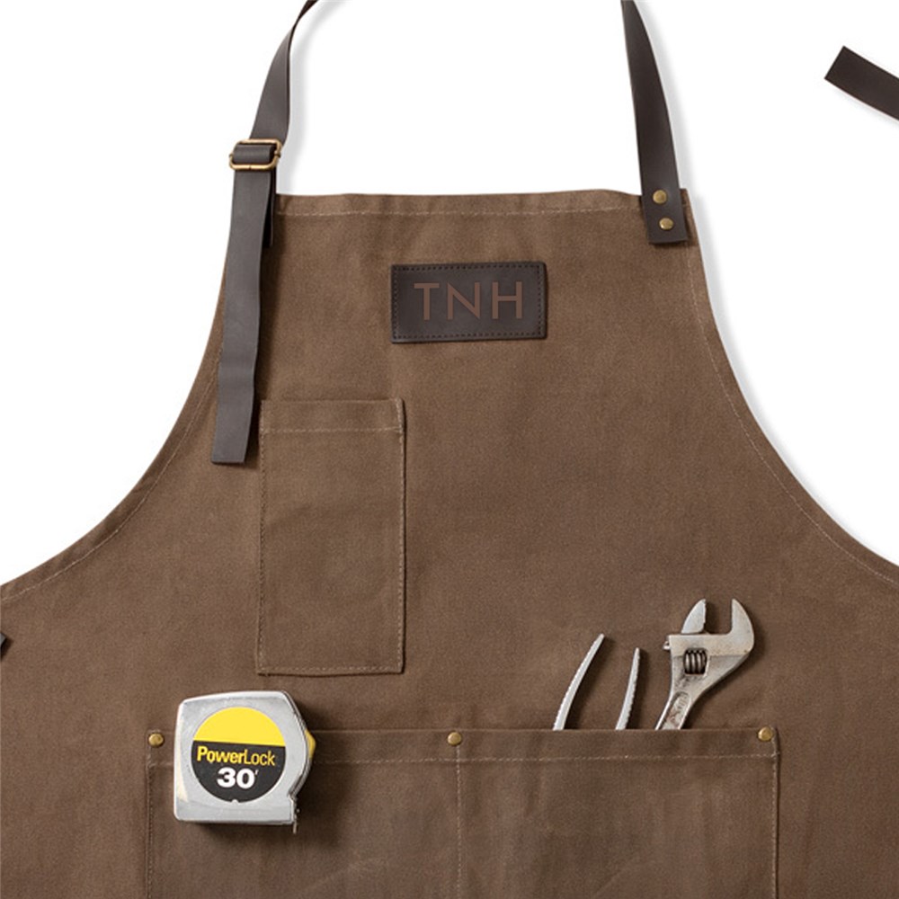 Engraved Initials Canvas Leather Apron