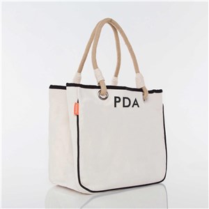 Rope Handle Canvas Tote With Embroidered Initials