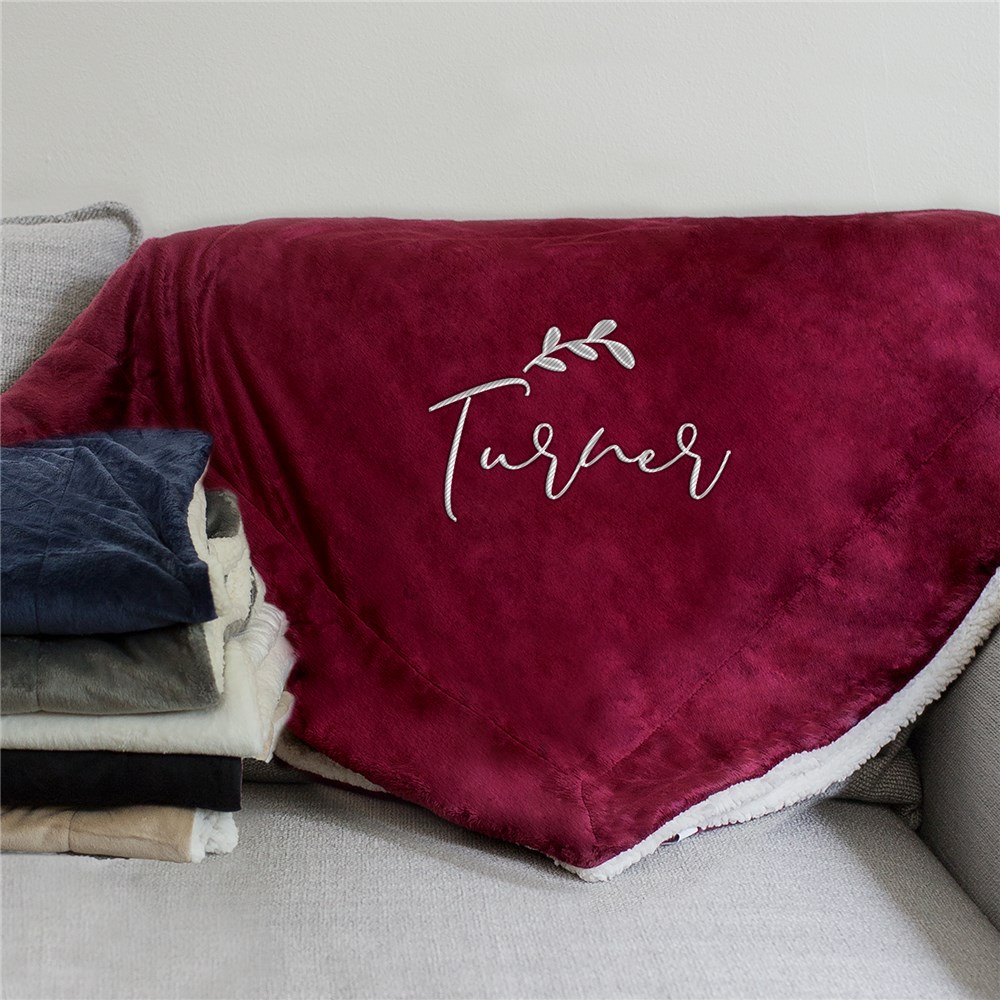 Embroidered Flourish Name Sherpa Blanket 