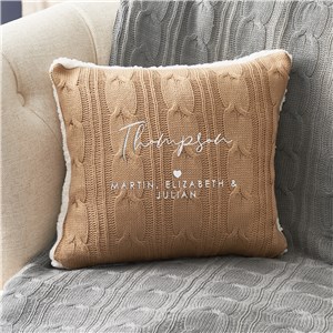 Embroidered Family Heart Cable Knit Throw Pillow E20316417X