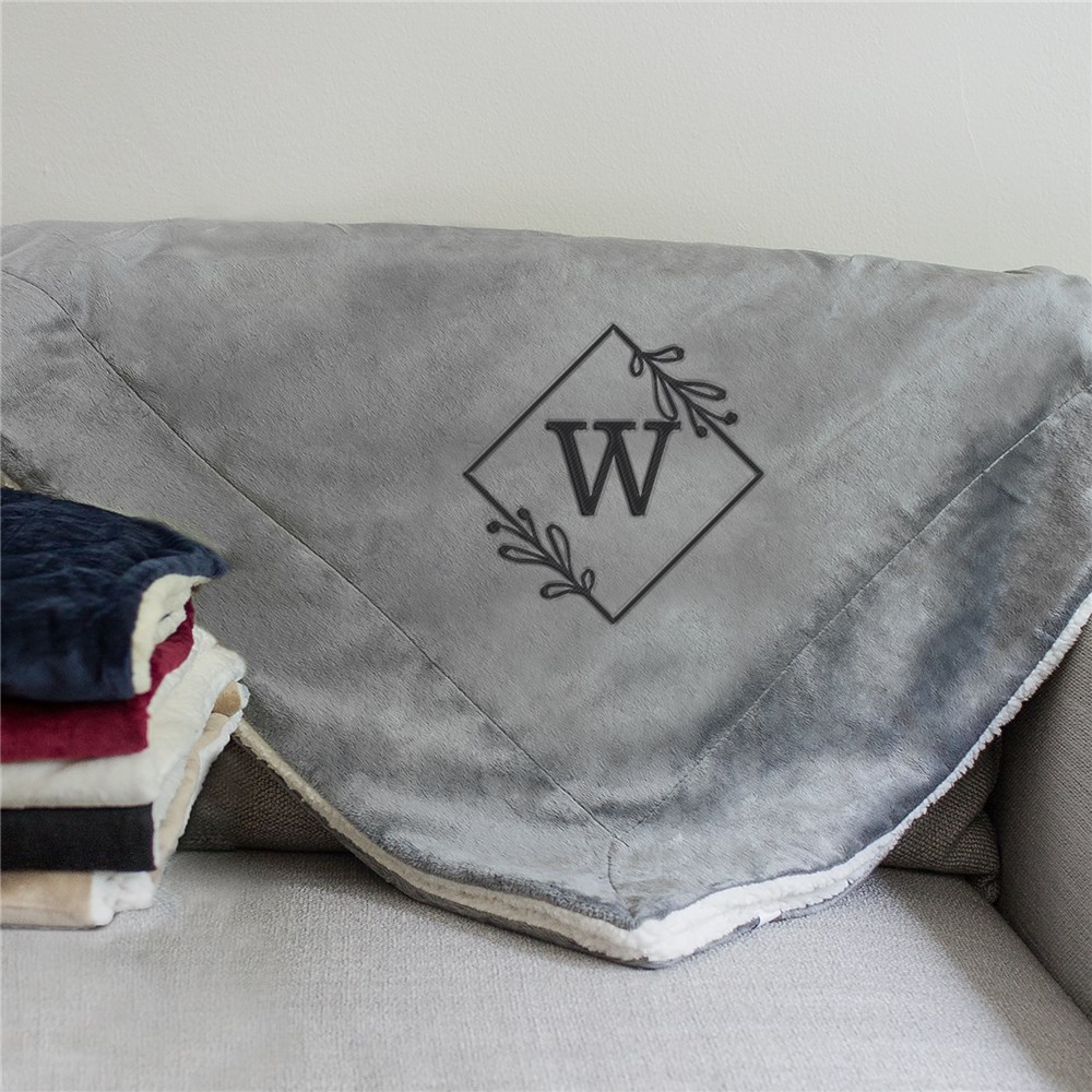 Embroidered Floral Monogram Sherpa Blanket