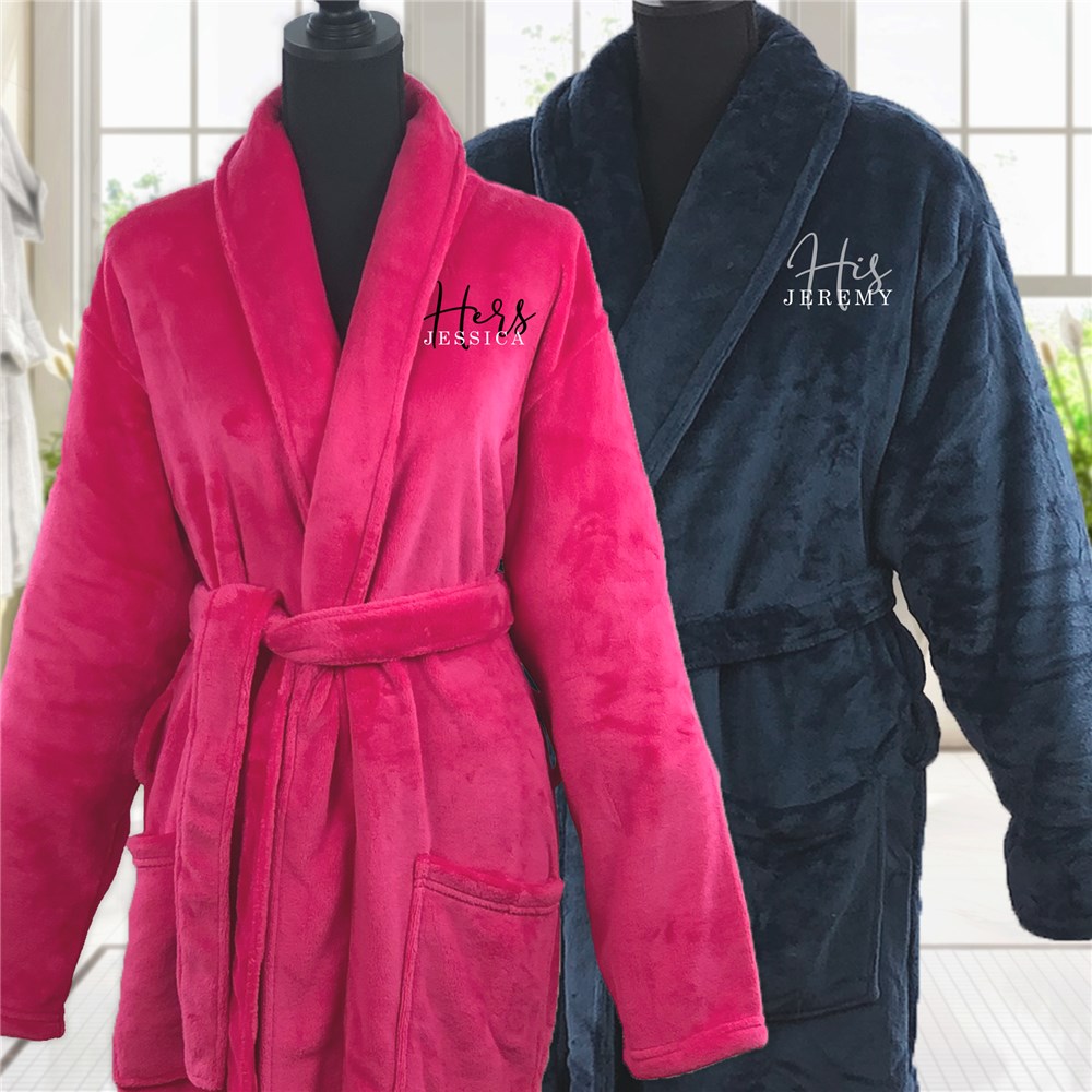Embroidered His & Hers Micro Fleece Robe Set