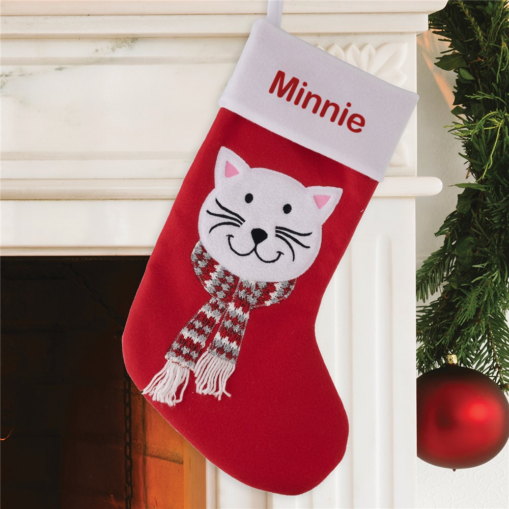 Embroidered Personalized Cat Christmas Stocking