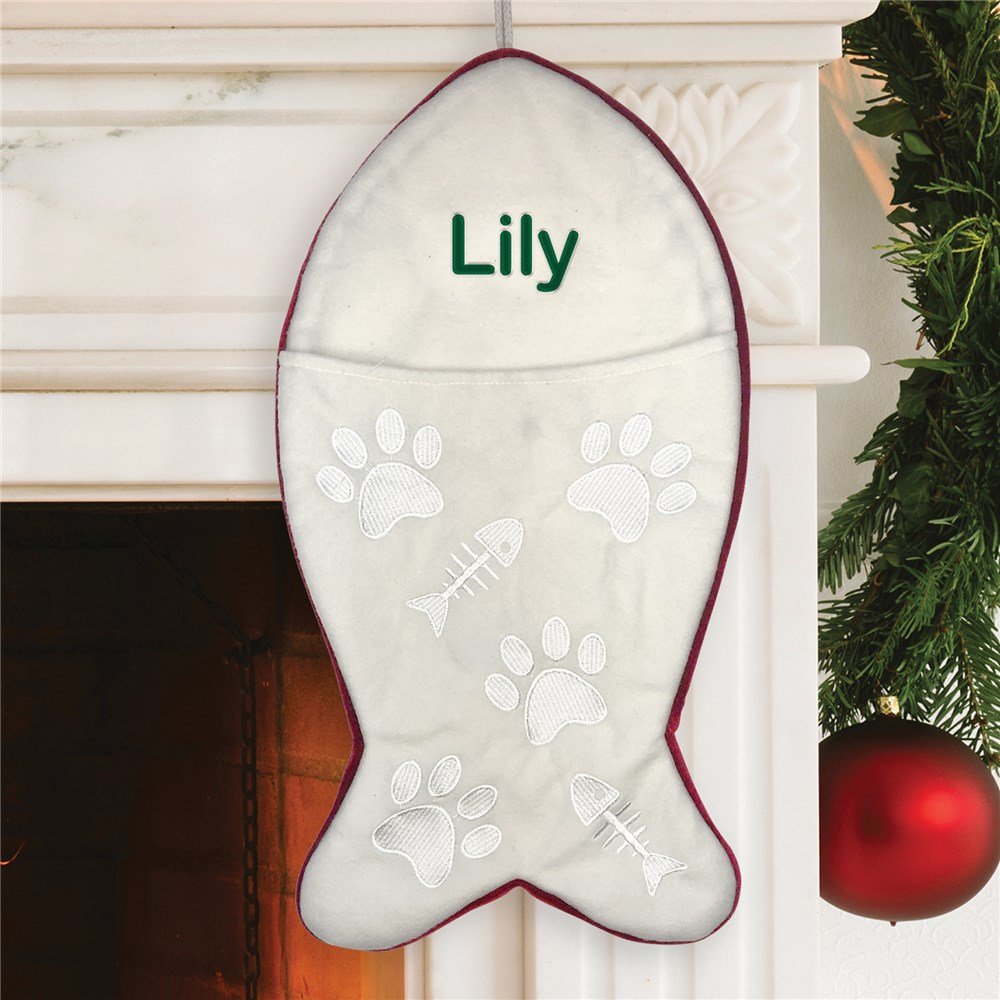 Personalized Fish-Shaped Christmas Stocking for Cat