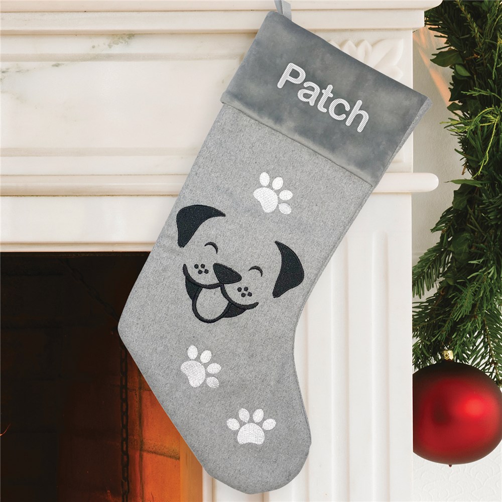 Embroidered Happy Dog Stocking
