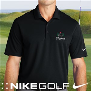 Embroidered Golf Ball Wreath Name Black Nike Polo Shirt 2.0 E214444539X