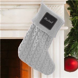 Vintage Style Gray Cable Knit Stocking With Engraved Patch