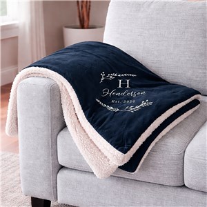 Embroidered Family Name Initial Wreath Sherpa Blanket E21601184X
