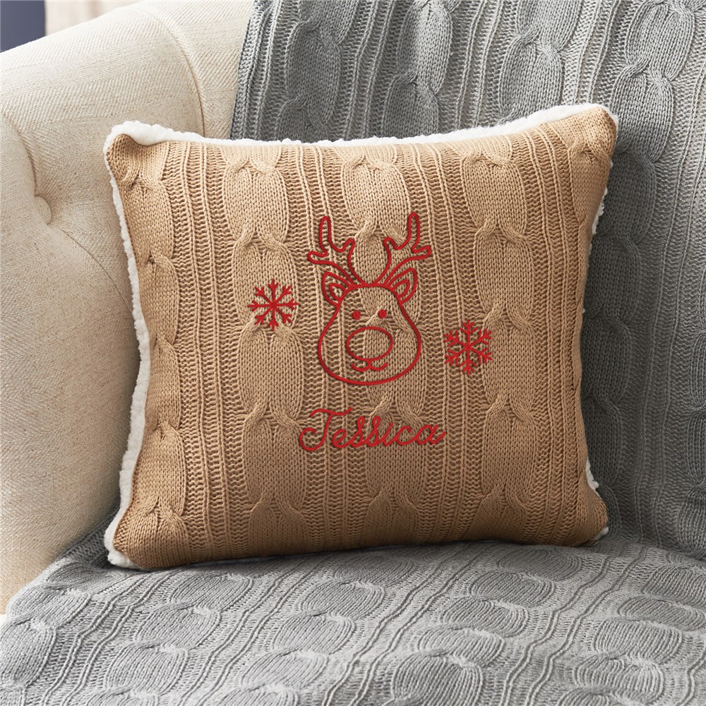 Embroidered Cable Knit Throw Pillow With Choice Of Holiday Icon