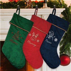 Embroidered Christmas Icons Plush Stocking with Gold Detail E21617565X