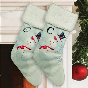 Custom Snowman Christmas Stocking With Initial