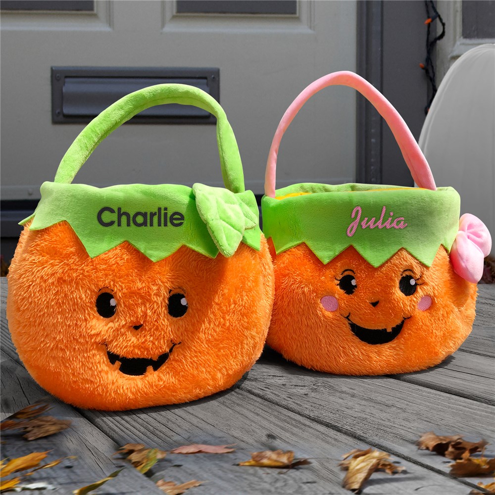 Personalized Fuzzy Pumpkin Trick Or Treat Baskets