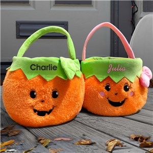 Embroidered Name Fuzzy Pumpkin Trick or Treat Basket E21638350X