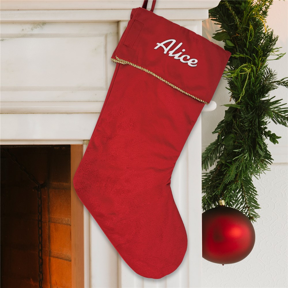 Velvet Christmas Stocking With Name Embroidered